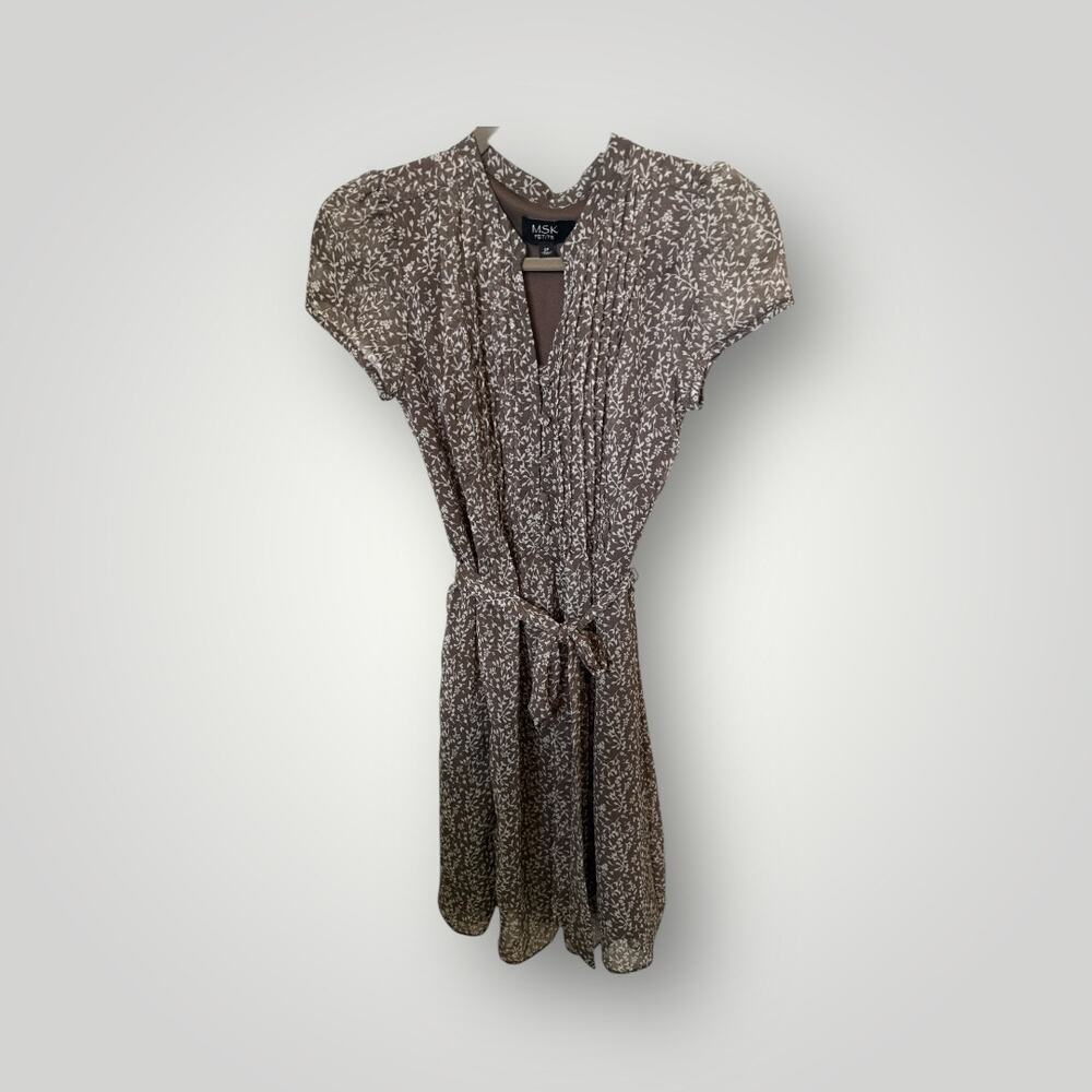 MSK Petite Brown/White Sash Belt Flowy Dress 6P